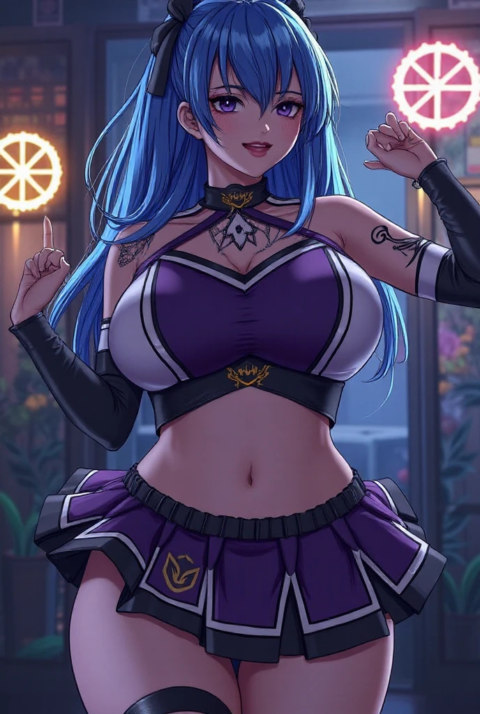 An anime-style artwork depicting acheron from the game Honkai star rail.
Tags: acheronhsr, anime, detailed eyes, detailed lips, cleavage, minidress,curvy, thighs, higheels, shiny clothes, skin tight, cleavage, smiling expression, intense gaze, glowing emblem on hand, dynamic pose, mystical background, vibrant colors, digital art, high-resolution, professional quality, gigantic breasts, curvy, cowboy shot, (gigantic breasts: 1.4), (purple eyes: 1.4), (blue hair: 1.6), short hair