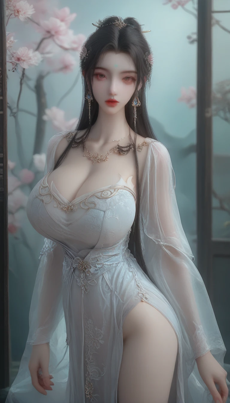 ultra realistic 8k cg, picture-perfect face, flawless, clean, masterpiece, professional artwork, famous artwork, cinematic lighting, cinematic bloom, perfect face, beautiful face, fantasy, dreamlike, unreal, science fiction, huge breasts, beautiful clothes, lace, lace trim, lace-trimmed legwear, (rich:1.4), prestige, luxury, jewelry, diamond, gold, pearl, gem, sapphire, ruby, emerald, intricate detail, delicate pattern, charming, alluring, seductive, erotic, enchanting, hair ornament, necklace, earrings, bracelet, armlet,halo
((,1girl, ))