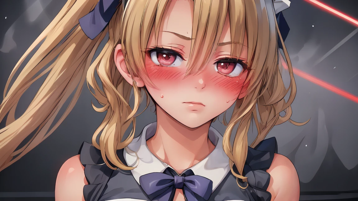 nsfw,(Petite),(A cute boy),blonde low twintails,lips,(Voyeur changing clothes),Sweat,White Breath,Audience peering from above,On all fours