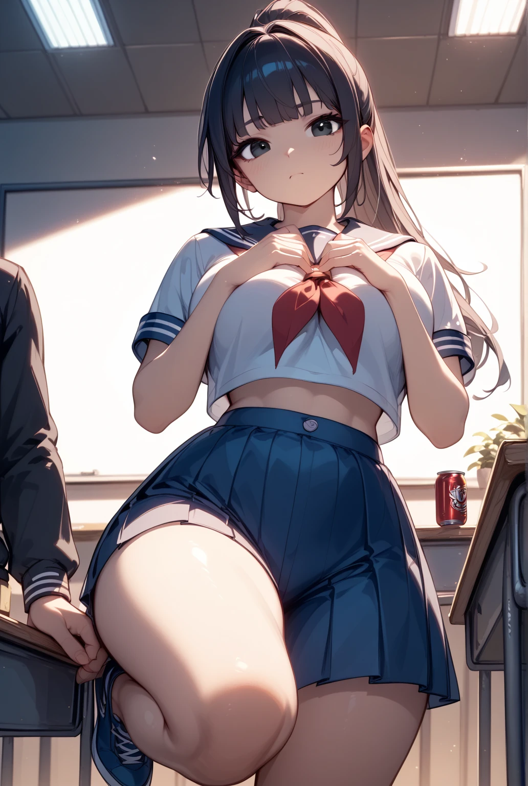 (Cute eyes:1.2), (Sparkling eyes:1.2),(Beautiful Eyes:1.2), Highest quality,wonderful,finely,Highly detailed CG Unity 8k wallpaper, (Three people lined up and having sex:1.4),(Three people with different heights:1.3), (Three Girls, Sailor suit, Skinny body, Dressed), (Huge breasts), (Open your mouth:1.1),(White knee socks:1.1),(Thighs:1.3),(Waistline:1.2),(お揃いのSailor suit:1.2),(From behind:1.2),(Beautiful eyes:1.2),(Different hairstyle),(All three have different eye colors:1.5),(All three have different skin colors:1.5),(Thighsまで隠れるニーソックス:1.4),(Showing off panties)