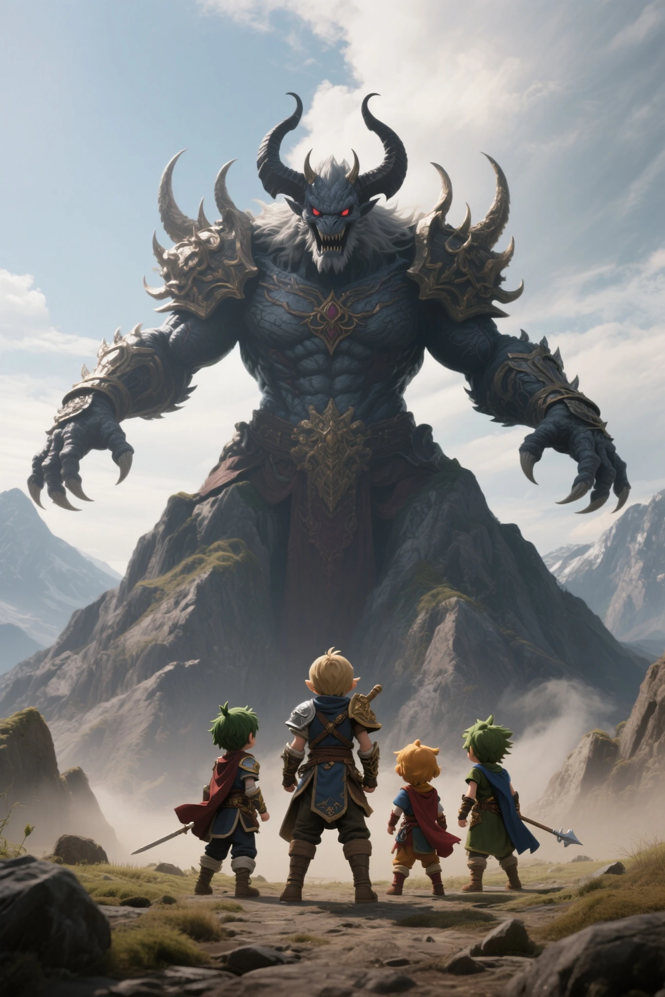 The Giant Phya Tosakan has 10 faces, 20 hands, a green body and a complete set of weapons.