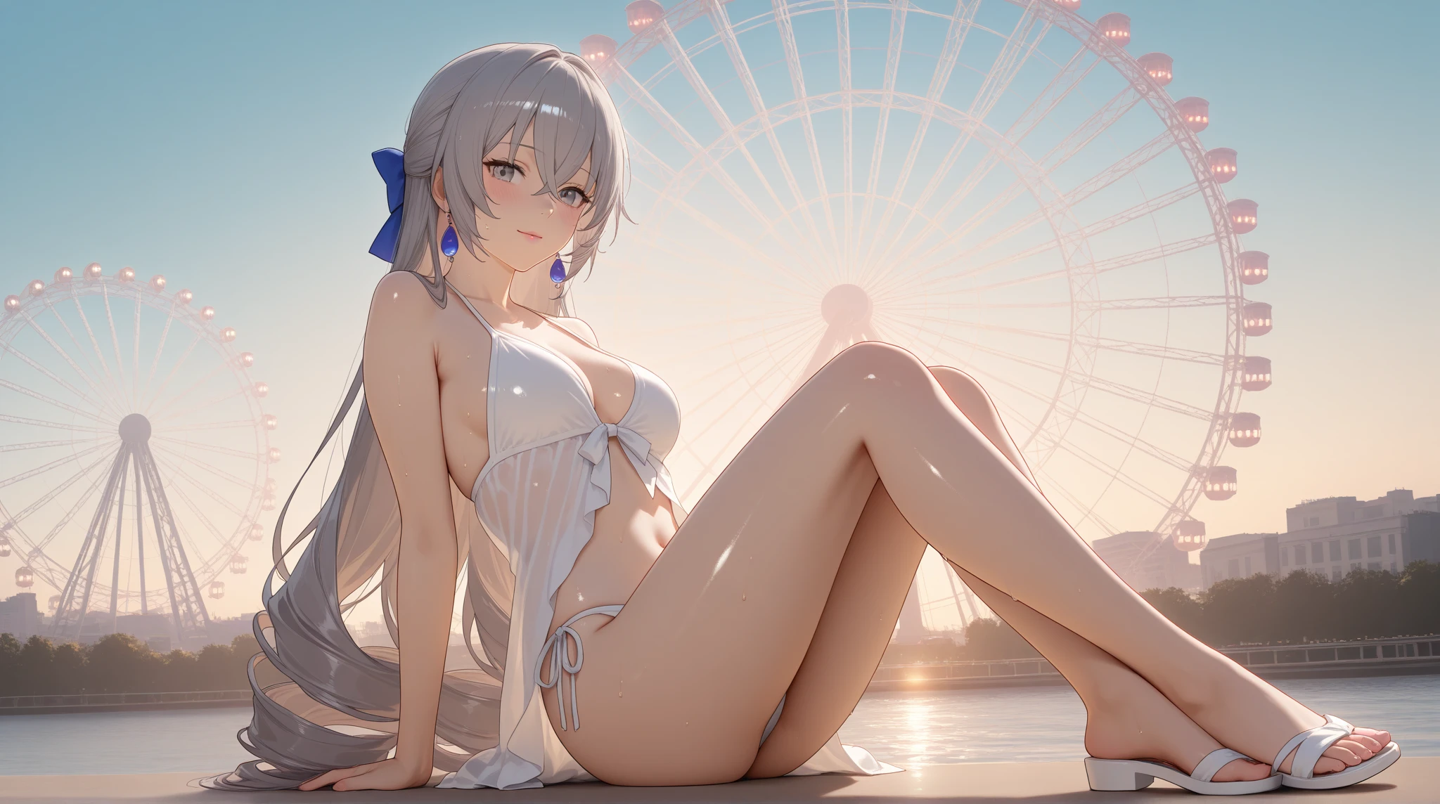 ((Kamisato Ayaka in Genshin Impact)),((showing beautiful butts,white beautiful elegant panties)), Butts toward the viewer,(Looking back, butts focus, Lying on the sand on all fours),(beautiful elegant panties), ((topless, beautiful medium , pink nipples)), (sweating), gleaming skin,Embarrassed,Vulgar,low angle,from below, 1girl,((showing beautiful butts,beautiful elegant panties)), ((masterpiece:1.4, best quality)), ((masterpiece, highest resolution)), (beautiful illustration),(semi long beautiful silver blue hair), (beautiful blue eyes),beach, sand, night sky, waves, coconut tree,full moon,
cinematic lighting, white over-kneehighs,Lace chalker, diamond necklace,wristband, fingerless gloves, white over-kneehighs, Lace chalker, wristband, fingerless gloves, earrings,