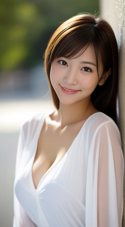 Japanese ),((beautiful girl)),cleavage,An expression that imagines something pleasant:1.2,(perfect body beauty:1.2),((perfect body)),(shy smile),beautiful teeth,