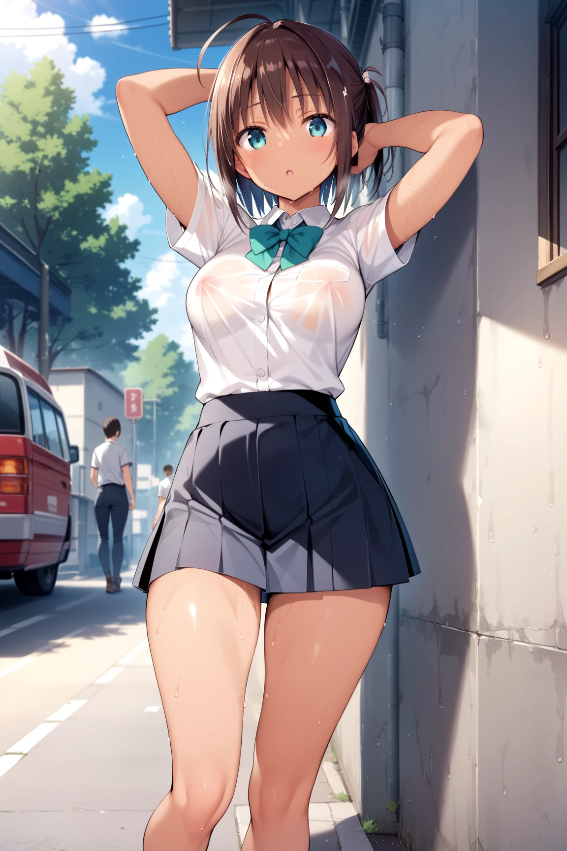 masterpiece, best quality, ultra-detailed, illustration, an extremely delicate and beautiful,high resolution, ultra-detailed,,perfect face,slender perfect body, Tight belly,Toned buttocks,Constricted waist,,(young lady school uniform1.7),(bike shorts under skirt:1.5),(in skyscraper:1.3),,child,glasses,(girl read a book:1.5),(white and black hair:1.2),(very short hair),(smile),(shirt comes off:1.7),(very long hair), shy daughter, short stature,(large breasts),( sweaty skin:1.2),(front view:1.5)()white bike shorts),(show off bike shorts),(spread legs),(cameltoe:1.2)