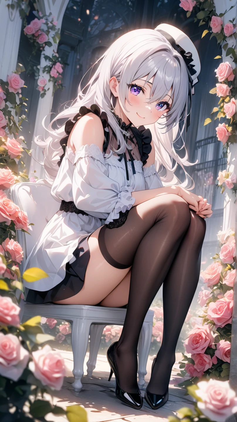 ((4k、8k、top-quality、Perfect Finger:1.Elfect Anatomy:1.3、Blur the background))、Rabbit ears、cute petit girl、((Beautiful patterned kimono maid leotard、sixteen years old、a beautiful slender girl、a baby face、Straight long hair))、(Beautiful big drooping eyes)、closed eyes smile、Full Body Display、(Soio)、knee high socks,Japanese-style coffee shop