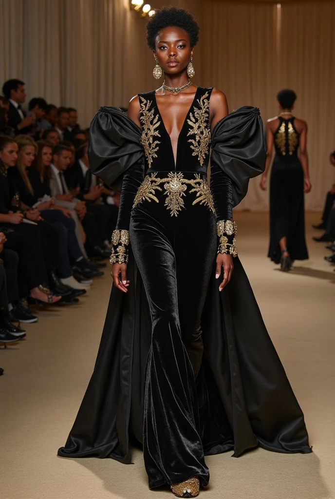 You can make a Powerpoint background to make a presentation on fashion design, but without models, It can be a table with fabric on top and on that table things that are classic from a haute couture designer., Related to Alexander McQueen