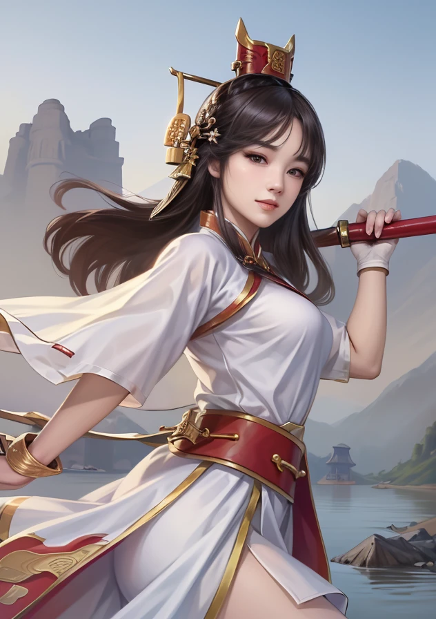 A girl, Ancient Chinese costume, Whole body, sunshine, clear face, Clean White Background, Masterpiece, super detaill, epic composition, Ultra HD, hiquality, Extremely detailed, official arts, Uniform 8k Wallpaper, super detaill, 12)