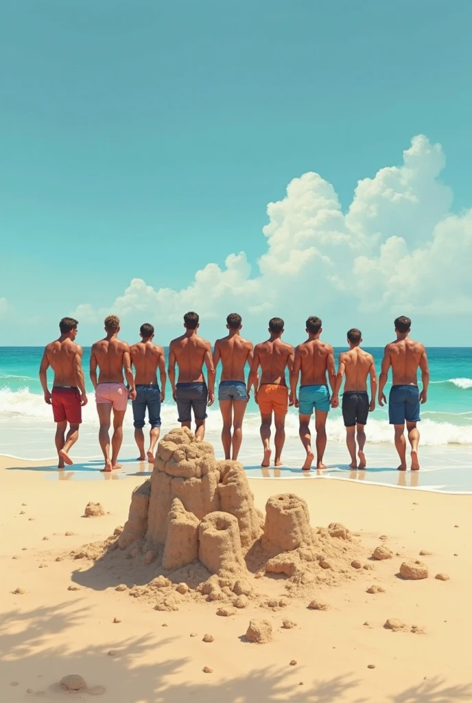 a handsome group of muscular american men, detailed facial features, strong jawlines, laughing and posing proudly showing off their large bare feet, masculine energy, alpha males, photorealistic, high quality, cinematic lighting, warm color tones, 8k