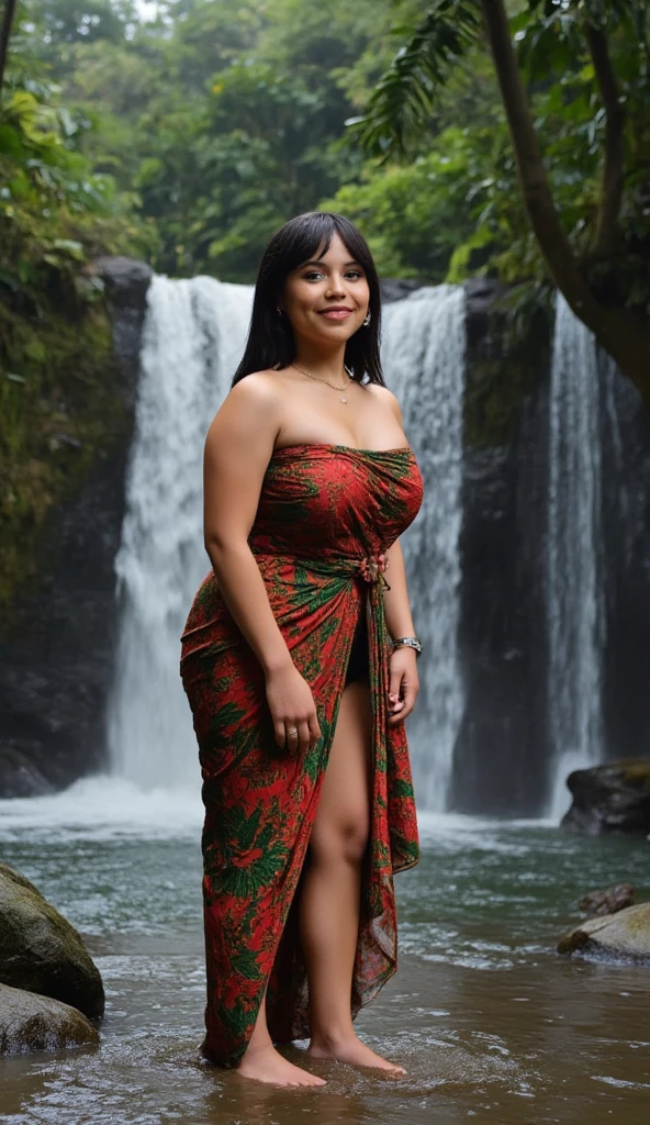Araffe dress,Red dressRed wearing a short dress (white),Crocodile nearbya mountain of water near the Crocodiles nearby.light green, shining flowers,Red skywearing a suit (white), lipstick (pink) Escasamente vestido.Smooth sky model Hermosa figuracuerpo voluptuoso curvy hermosas sonrisa seductora Retrato Gabriella Lin Rojo Orange dress Red