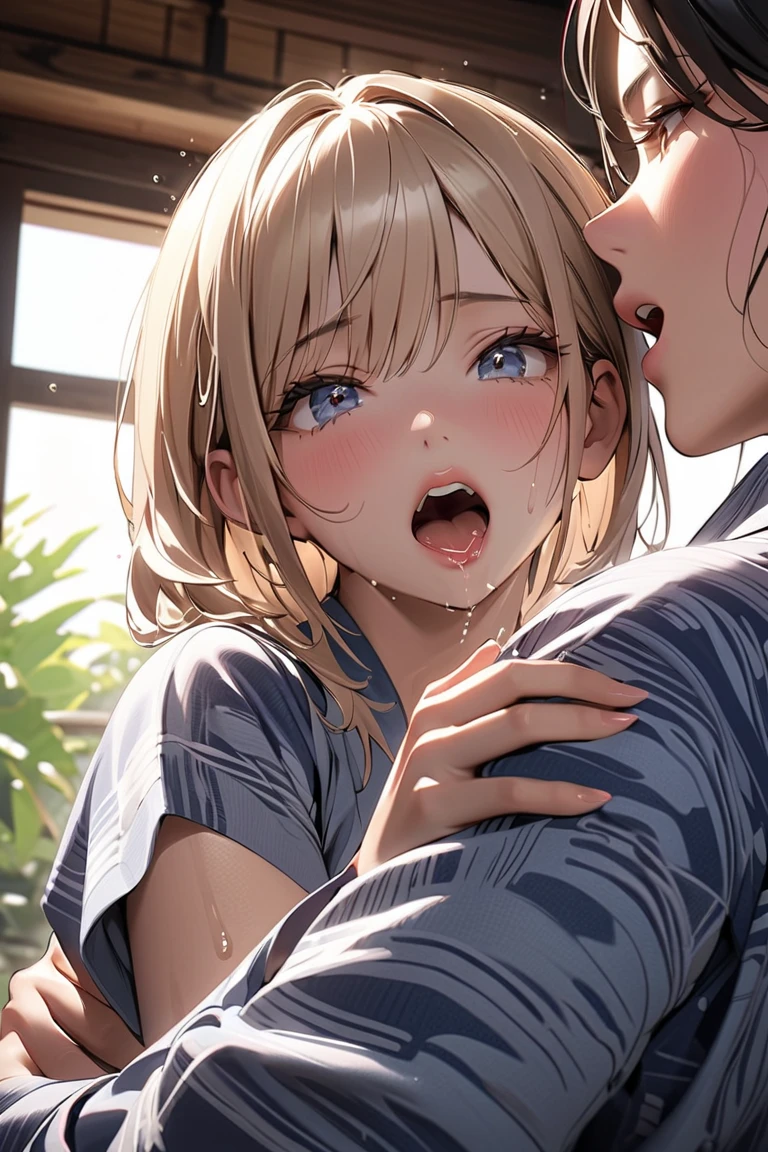 nsfw:0.5, (((HHH))), a precious special eroticism porn scene, Express all her emphasized feelings through her facial expressions and posing,
ultra masterpiece, ultra high quality, spectacle scale, photorealistic:1.3, ultra high resolution, described in ultra fine detail down to the minutiae, sharp, clearly, textured, depth of field, professional composition, lighting, (close-up shot), (from below),
sexy, sensuous, erotic, eros, horny, sexually aroused, craving:1.1, (panting), messy, loose, sticky slimy, (raw), shiny, glaring, (colorful),
flashy high-end courtesan, (looking up and (enraptured:1.1 rapt:1.1 (half-open)) bedroom eyes to downward camera view)),
wearing wrinkled ((vivid (bright color (shiny satin) sexy pajamas dress))), skindentation, Wedgie, erect nipples, itching pussy,
beautiful sexy face, detailed mouth:1.1, detailed too shiny lips:1.1, large firm breasts, Delicious body, oily wet translucent skin, messy loose (updo) with side-swept bangs hair, gold simple necklace earrings,
((blush)), (((sweat))), a little particle sweat drops, (((steam))), ((sigh)), ((((drooling)))), (((((ecstasy))))), ((((orgasm)))), (((ahegao))), ((((cum on body)))),
((blissful:1.5 ecstatic expression:1.1)), oral vagina, Drooling slimy tongue, Give me her special H service that captivates boys, ecstatic attentive escort service energetically, late night when sexual desire increases, Her sexual energy has increased, Anyway she is a very intense pervert,