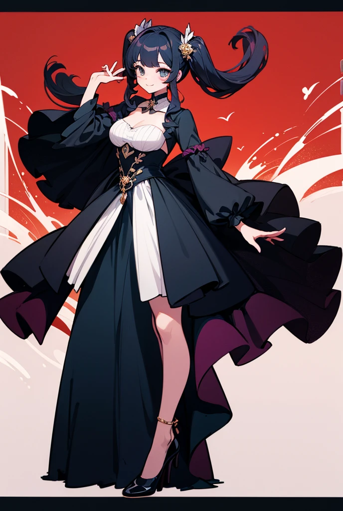 Beautiful lady, wearing an iron lady mask that covers everything else, with long black hair, with a black dress from the Victorian era, red eyes, wearing high heels, with big nails, wearing a hat, mysterious aura