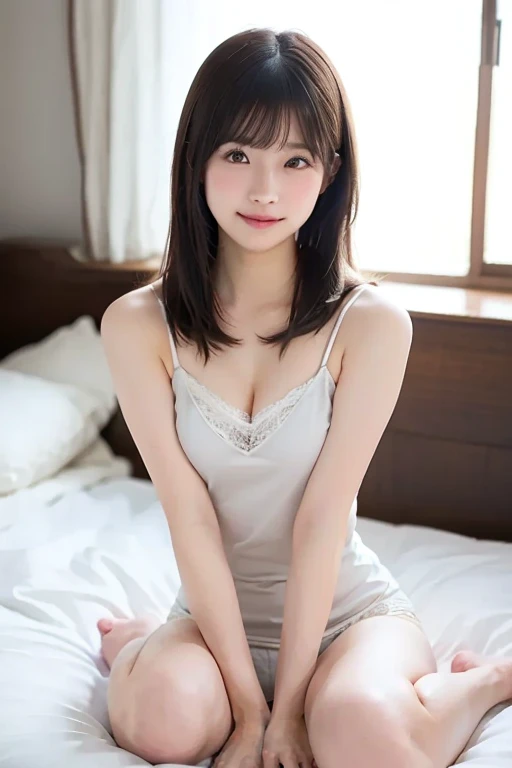((Best quality, 8k, Masterpiece :1.3)), 1girl, Pretty woman with emphasizing slender abs :1.3, (random hairstyles, Huge breasts :1.2), Casual outfit :1.2, Indoor, Ultra-detailed face, Detailed eyes, Double eyelid,(huge tit),lowerbody(T-BACK)、The upper part of the body(bra very),A dark-haired,full bodyesbian,an legs,Rear view、Hotel Bed、23years old、perfectbody、put your hair up,