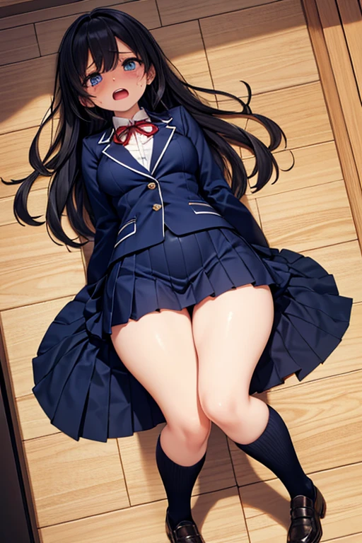 animesque, ((((1 little girl)))),(((child))), (((10 years old))), ((((Small body)))), Full body, (((Lie down on the bed))), Closed eyes, ((((Tears)))), ((blush)), ((agitation)), Armpit, Straight hair, flat chest, Erect, (Closed mouth), (saliva trail), (((School uniform))), (((Open legs))), (Cameltoe), (see through), (((((Sweat))))), steam, (Collar and chain), cum on the body