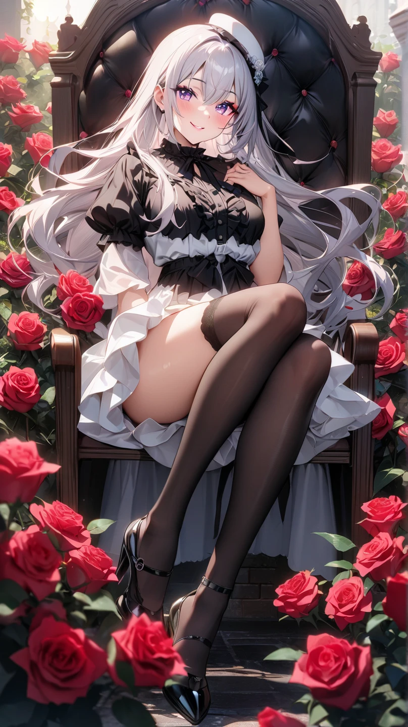 (masterpiece:1.5) (bestquality) highlydetailed ultra-detailed cute (1girl) (princess hair:1.2) (bangs) (black long hair:0.8) (high ponytail) (long ponytail braid:0.8) (long straight hair:0.8) (orange eyes) (amber eyes) (blue highlights) (headband)animal ears, ass, black flower, black panties, black rose, , blue fire, blue flower, blue rose, boots, bow, broken chain, chain, chained, collar, crystal, cuffs, electricity, fire, flower, fur, fur-trimmed boots, fur-trimmed gloves, fur-trimmed legwear, fur-trimmed sleeves, fur trim, gloves, glowing, green flower, high heels, ice, leash, lightning, long hair, looking at viewer, magic, panties, pink flower, pink rose, pubic tattoo, purple flower, purple rose, red flower, red rose, restrained, rose, rose print, shackles, solo, tail, tattoo, thighhighs, thorns, underwear, very long hair, white rose, yellow rose
