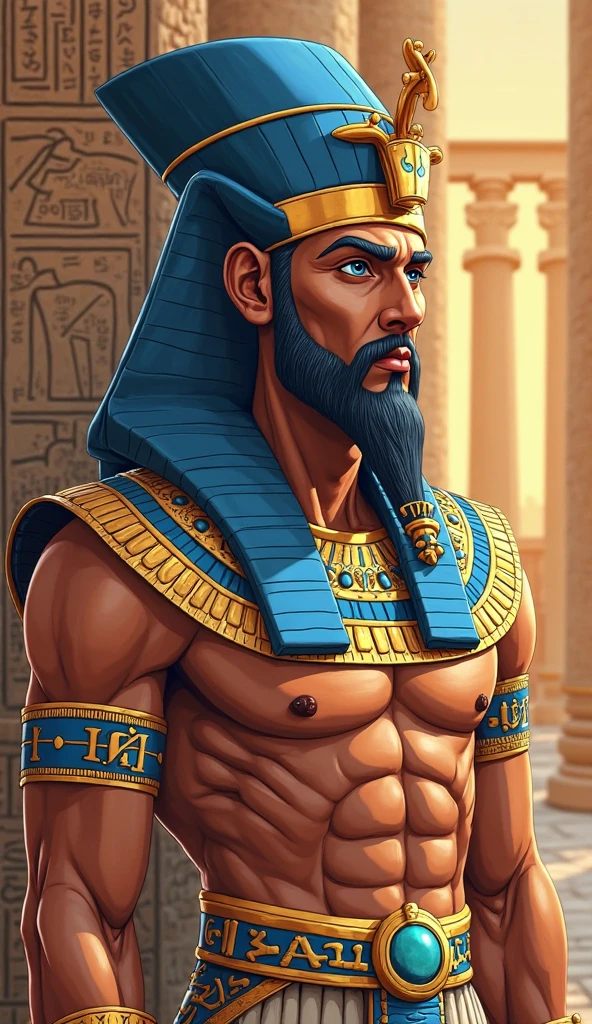 create a colorful illustration of egyptian king with falcon helmet