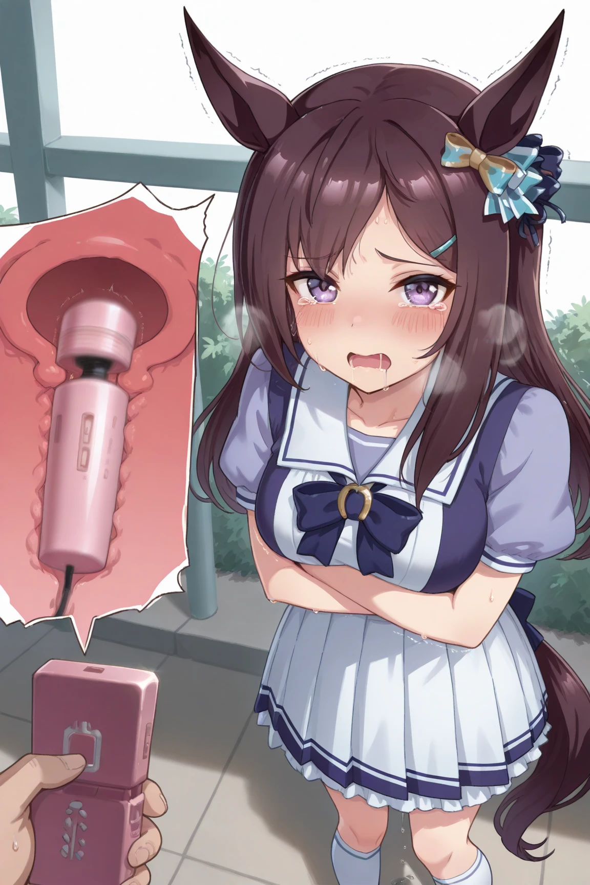sex、(How )、Minase Iori、Small breasts、Brown Hair、object insertion、Put air into the pussy with a pump、((Inject air into the anus with an air pump))、it hurts、torture、Pregnant belly、