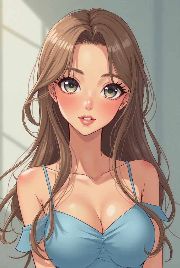 blush, smileglowing aura, natural light, masterpiece, glossy skin, juicy lips , ,sexy, hot, evil,juicy lips hour glass, , juicy lips, , slender body, small , huge ass, brown hair, green eyes, moley under eye, mole on breast, hoop earrings, pink cardigan, black pencil skirt, brown wavy hair