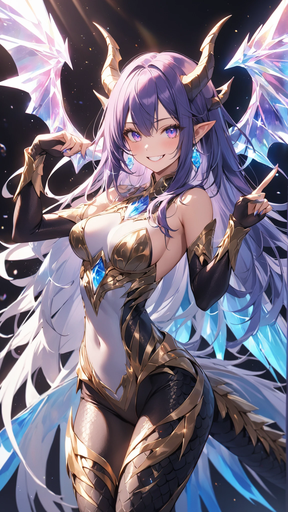 elf girl, by the wide, by white, space, magic, heterochromia, pink eye, Purple eye, volumetric light, ultra detailed, Detailed strokes, Whole body, detailed face, masterpiece,