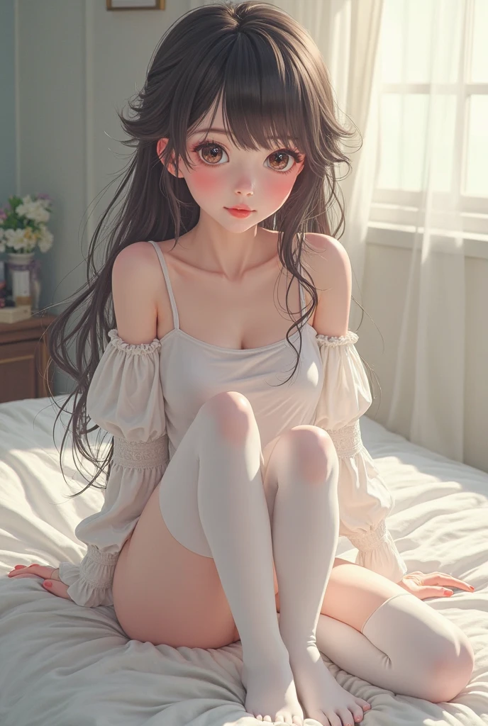 (Beautiful girl who blushes: 1.5), Idol Photo Session, (Best quality: 1.5), (Masterpiece: 1.5), (Very delicate and beautiful: 1.5), (Very detailed eyes, face: 1.5), (Very embarrassing beautiful girl: 1.5), (Babyface: 1.5), (NSFW: 1.5), (Nipples:), (Supples:1.5), (Protruding nipples: 1.5), (Pubic hair: 1.5), (Transparent pubic hair: 1.5), (pubic hair protruding: 1.5), (very cute: 1.5), brown-haired, medium-long, (full body 1.5), (hands behind the head: 1.5), (legs wide open: 1.5), (sweating: 1.5), (navel: 1.5), (lower breasts: 1.5), (wet white tank top: 1.5), (wet white G-string shift: 1.5), (protruding 1.5), ( Dirty futon in dirty room: 1.5), (open legs: 1.5), (wet thighs: 1.5), (barefoot: 1.5), (crying face: 1.5), (tears: 1.5), (inserted into the crotch with panties staggered: 1.5), (sad: 1.5), (bukkake on face: 1.5), (torn tank top lifting: 1.5), (pantipules: 1.5), (bukkake on chest:1.5)