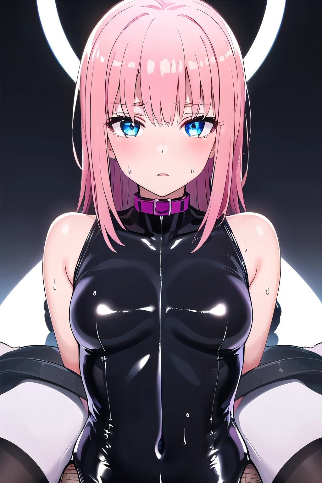 (((((Best Quality, 8K, 32K, masterpiece, 1.2)))),{{solo}},((nsfw:1.5)),{{{Character reference: ToLove Ru's Momo:1.2}}},((bob hair style)),((perfect beautiful face:1.2)), slender body, arms behind back, bound,full bodysuit, (covered nipples:1.2), black blindfold, blindfold, cloth gag,clenched teeth, frogtie, gag, gagged, improvised gag,latex, (shiny clothes:1.2), dildo, vaginal dildo, inserted dildo into pussy,love juice, leaking pussy juice from pussy,