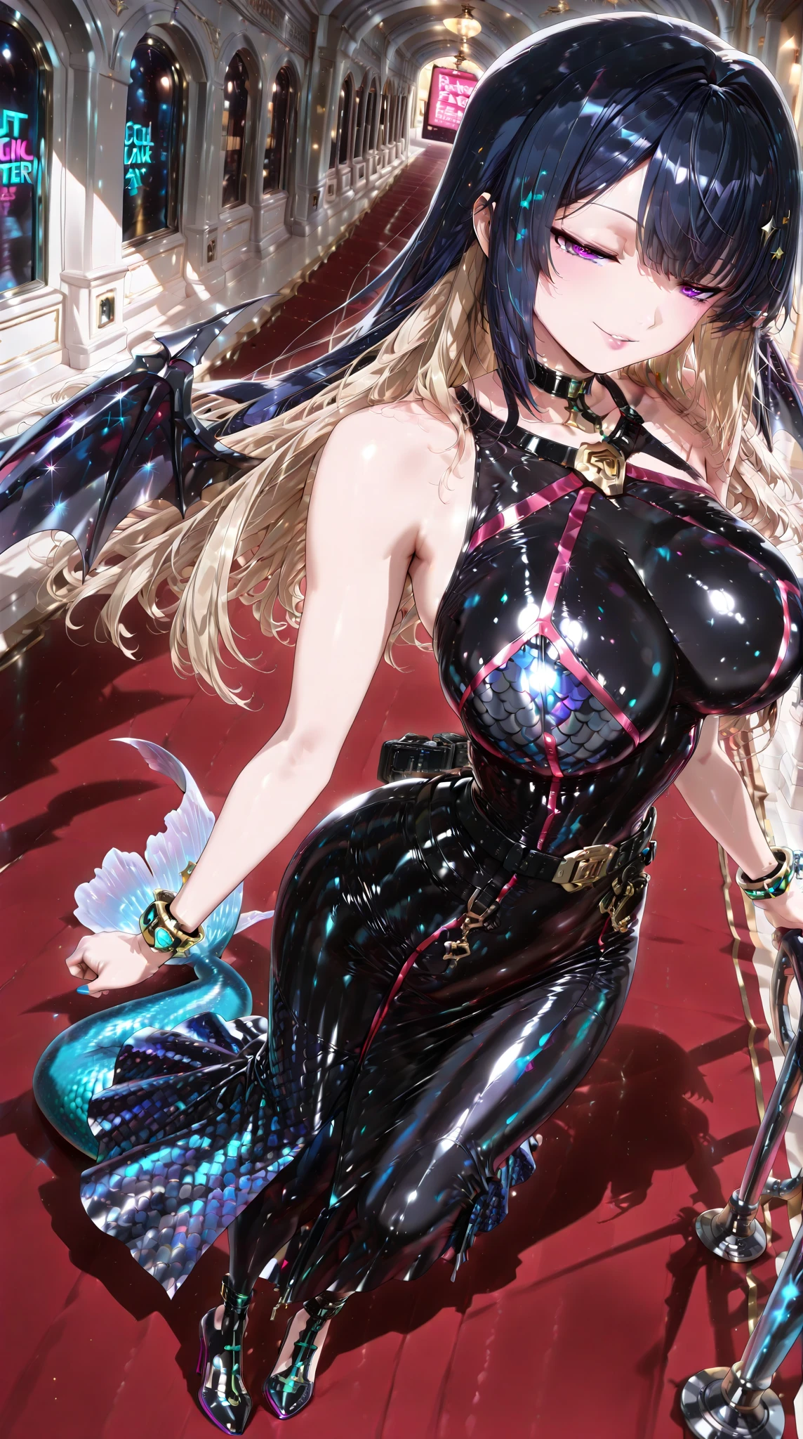 One Girl、Orange Hair、blue eyes、White Line Gradient Hair、Bangs are straight,Detailed Background, masterpiece,Small breasts、 Highest quality, smile, ornament,Portraiture, Blue Neon, graffiti, Glowing Eyes, Highest quality, One Girl,((美しいOrange Hair色))、(Emerald blue eyes:1.5), , Yellow hair growing on the eye, (Large Breasts:1.2), break looking at viewer, break indoors, break (masterpiece:1.2), Highest quality,High resolution, (shape:0.8), (Beautiful and beautiful eyes:1.6), Highly detailed face, Perfect lighting, Detailed CG, (Perfect hands, Perfect Anatomy)、Wistful face、Haa、Embarrassing expression(1:2)、Rough I breatheing、(((Legs wide open)))、(((White Background)))、White Background、Red face、blush、Embarrassing、Vtuber model,whole body、I breathe、(((Life-size model)))、panic、(((Platform boots)))、panic、((whole body))、Perfect hands、Perfect hands、Platform boots、Black patent leather tight jacket、Black patent leather tight skirt