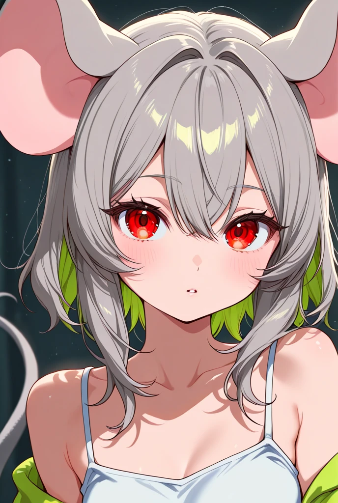 Naked, without clothes, bandage, shackled, pumped body, white hair, bunny ears, red eyes, angry face, wet skin, tanned skin, forest, sun, woman, solo, Bottom view