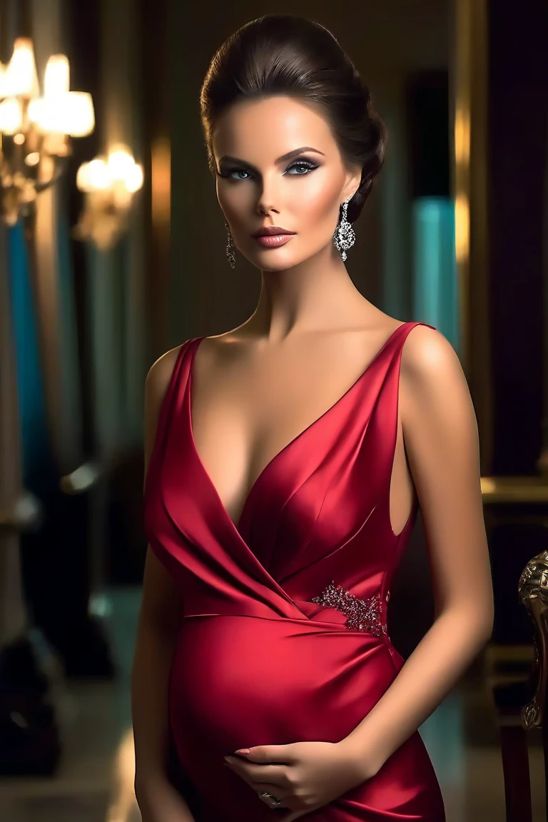 Beautiful woman, beautiful style, beautiful accessories, beautiful makeup, beautiful dress, full-length, red 