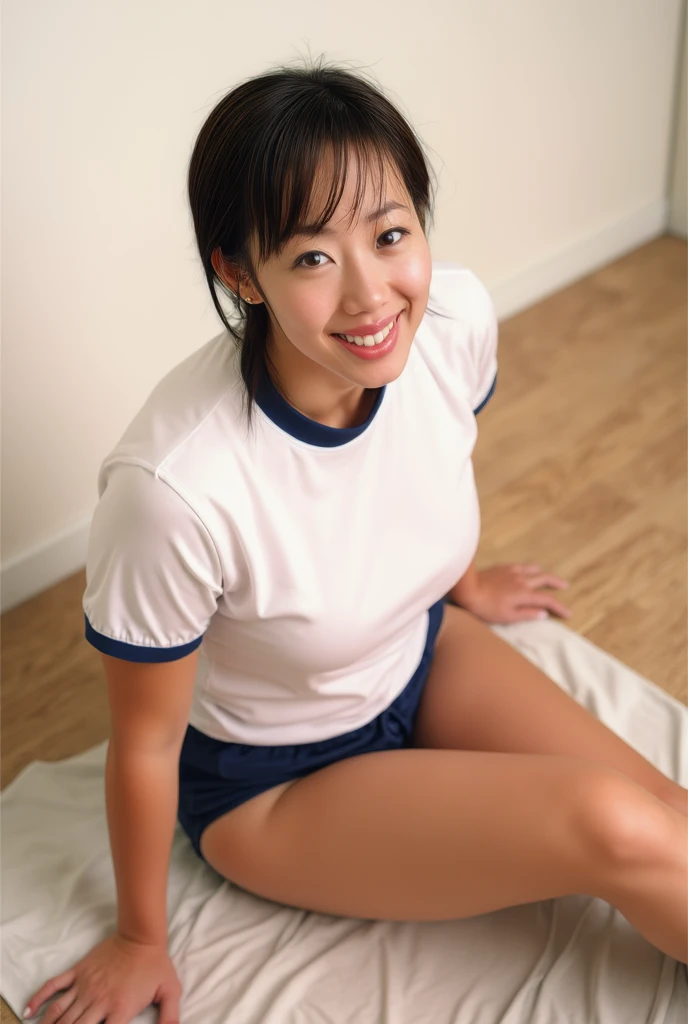 Asian Cute Girl, 8-year-old, Small child, T-shirt and short skirt, Big Breasts, Baby Face, Small , , Short arms, Short legs, Leaning forward, Exposing cleavage, alone, smile、Very large breasts、