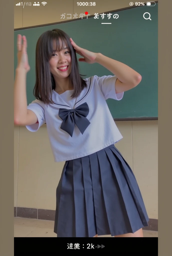 Japanese women, (smile:1.05),Browsing Caution、8K,Highest quality, masterpiece, Very detailed, 超High resolution, Realistic, RAW Photos, , Absolute Resolution, Complete limbs、Complete Anatomy、Perfect beautiful skin、cute女の子1人,cute女の子 、、(smile:1.2)、Lolita Girl、(school uniform:1.3)、(Sleeveless shirt:1.1)、 ((When you raise your hands above your head, you can see your armpits.))、、Micro Mini Skirt、、Accentuate your thighs、cute女の子、 , Realistic young gravure idol, Japanese Girls、、by 2 person、(bedroom:1.2)、Mix 4, (16K, Raw photo, Best image quality, masterpiece: 1.45), (Realisticな, Photorealistic: 1.37), Two Girls, cute, Professional Lighting, Photon Mapping, bedroom, Physically Based Rendering, Dark brown long bob hair,Beautiful, well-groomed eyes、double eyelid、With a girl, (((Sleeveless shirts worn by Japanese high school girls、Tartan plaid miniskirt,、Dark blue socks))), Highest qualityの写真, High resolution, 1080P, (Clear Face), (Detailed face description), (Detailed hand description), (masterpiece), masterpiece、Rich details、(Beautiful Faces)、(Highest qualityの写真)、(Detailed eyes)、 in front of you、Thin clavicle、((Slim and large))、(((日本はSleeveless shirtを着る)))、((Pure Idol))、((明るいbedroom))、(Shot from random perspectives)、(((Her skirt is lifted up to reveal her white lace panties.)))、smile、Drawing the whole body from the knees、 nasolabial folds、(Large firm breasts:1.2)、Firm big ass、Two arms and two legs、(((from the front:0.4)))、bare hands、Symmetrical eyes、
