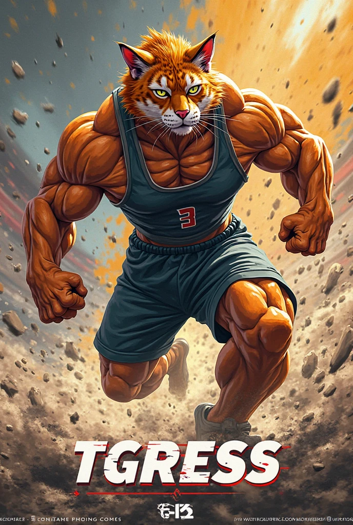 Unrealistic angry and muscular cougar animation for college athletics on unrealistic blue and yellow background
