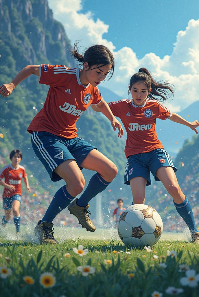 RAW image quality、8K picture quality、Detailed CG image quality、1girl in、A smile、The shirt、skirt by the、(Colossal tits)Chilarism、Japan High School Student Uniform、serafuku、summer clothing、(Sheer Bra)、Upper body portrait、Dynamism!!Running with the wind、I have a basketball、(hight resolution, Best Quality, masutepiece:1.4), (15-year-old girl :1.3), Sparkly skin, narrow hips, Large pectoral teeth on the skin, (Woman in football clothes:1.3), Soccer Uniforms, Short shorts, Sweating Lots, (Above the football stadium:1.2), (Her panties are visible under her shorts:1.2), taut clothes, Pubic hair, Angry look, Blushing, Beautiful background, (Only 1 ball:1.4), (Soccer ball with a diameter of 21 cm:1.4)