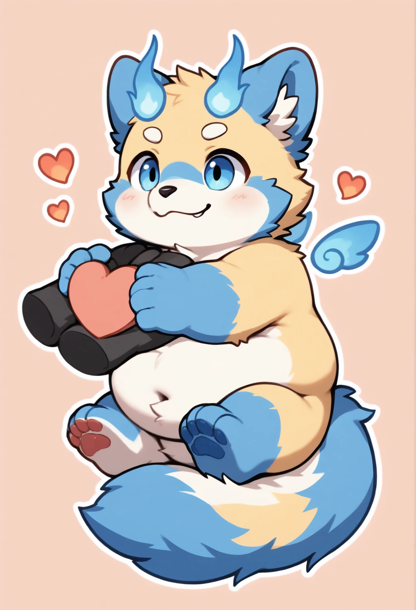 A man slightly chubby, shaped like a blue bear with horny face heart-shaped eyes he is not wearing clothes and he is being raped