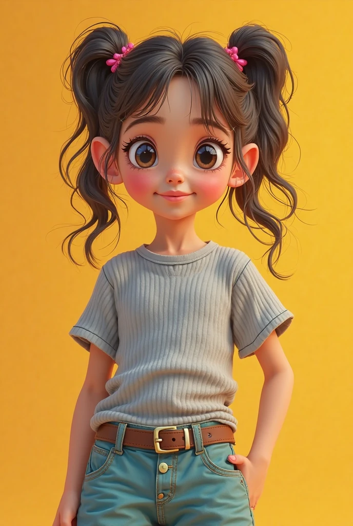 Cartoon full body、Background is white、Pop Surrealism、Realistic painting、Detailed anime soft face、cute漫画のキャラクター、cute漫画スタイル、cute漫画、cute！length、Straight black hair、Asian、What a beautiful smile!、4-year-old、Jeans on a t-shirt、Sitting in a chair