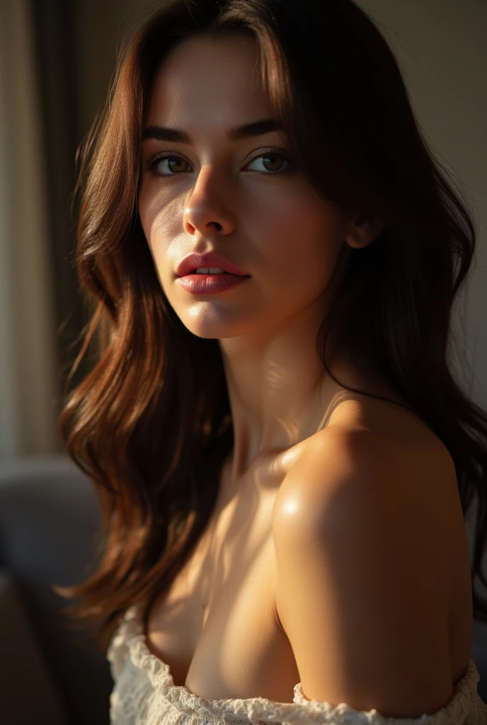 Woman with fully naked breasts