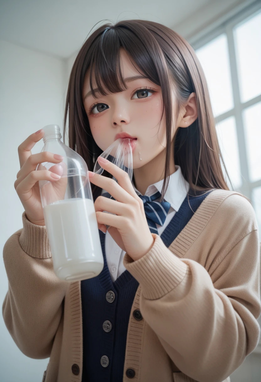 Pubic hair grows、Smile full of happiness、((Looks happy:1.3))、Pink Panties、、Panting face、Lacking、school girl outfit(Plaid miniskirt)、a sailor suit、Sweating、Expression in a state of excitement、short-hair、eye glass、((Licking soft-serve ice cream:1.3))、((pulling panties down:1.3))、1girll,(The crotch crack is fully visible........:1.3)、((Crouching on the bed))、nearly naked、Insert soft-serve ice cream into the buttocks