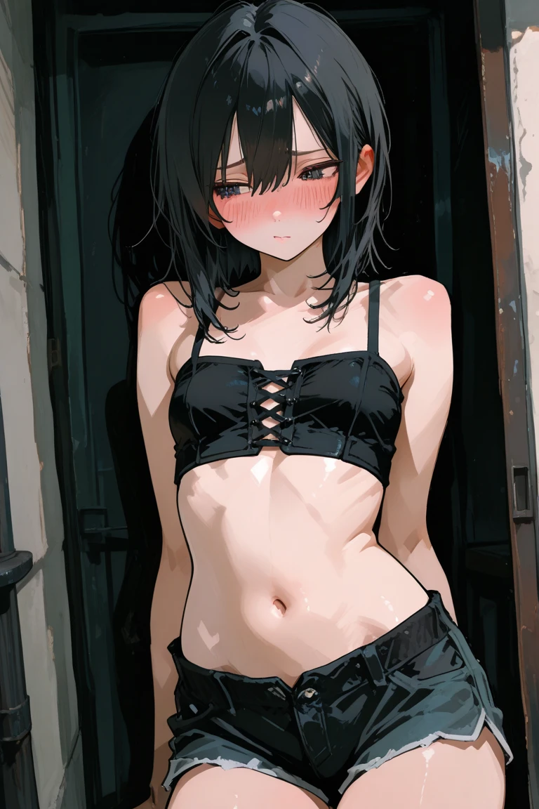 Best Quality, (background details), high contrast, very beautiful woman, detailed original illustration, functional, Kunoichi, ninja costume, black hair, delicate face, charm, bad girl,sexy, real breasts, small breasts, crazy smile, crazy eyes, black background, (black background:1.4), beautiful line drawing, monochrome, black and white drawing