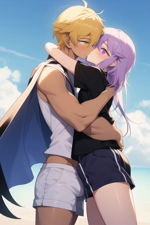 granbluefantasy,1 young man_adolescent_ Girl,Brown_hair,half_Beto_hair,platinum_rubio_hair,white_leotard,covered_crotch,high thighs,smile,standing,blue sky_landscape_bottom,Slightly_spread_legs,happiness, short_gloves ,Alone, R18, belly button,relicbreaker,short,Boots,open_boca,Session,knees,blush,shy,piledriver,(crotch:1.3)