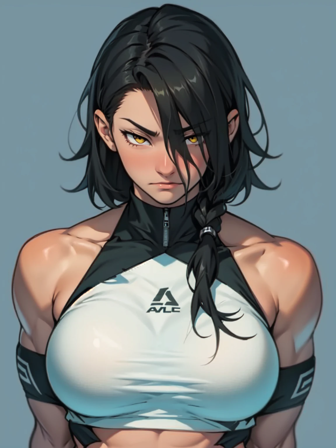 sad girl muscular girl sad girl muscular girl black hair yellow eyes pale skin breasts drop shadow
