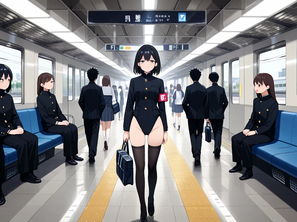 (((High resolution:1.5))), (((Very detailedな:1.5))), ((7Head to Body:1.3))、(((crowded train:1.3)))、(((Beautiful and detailed eyes:1.3))), (((Very detailed))), (((Details face:1.5))), (((Very delicate body:1.5)))、((flat chest:1.2)))、(((Waist:1.3)))、(((thigh gap:0.4))),(((Black Hair:1.5)))、(((short hair:1.6))),(((Normal limbs)))、(((boyish:1.5)))、(((NUDE:1.3)))、(((from front:1.3))),Girl sitting、(((A large number of people:1.5)))、(((More than 5 women)))、
