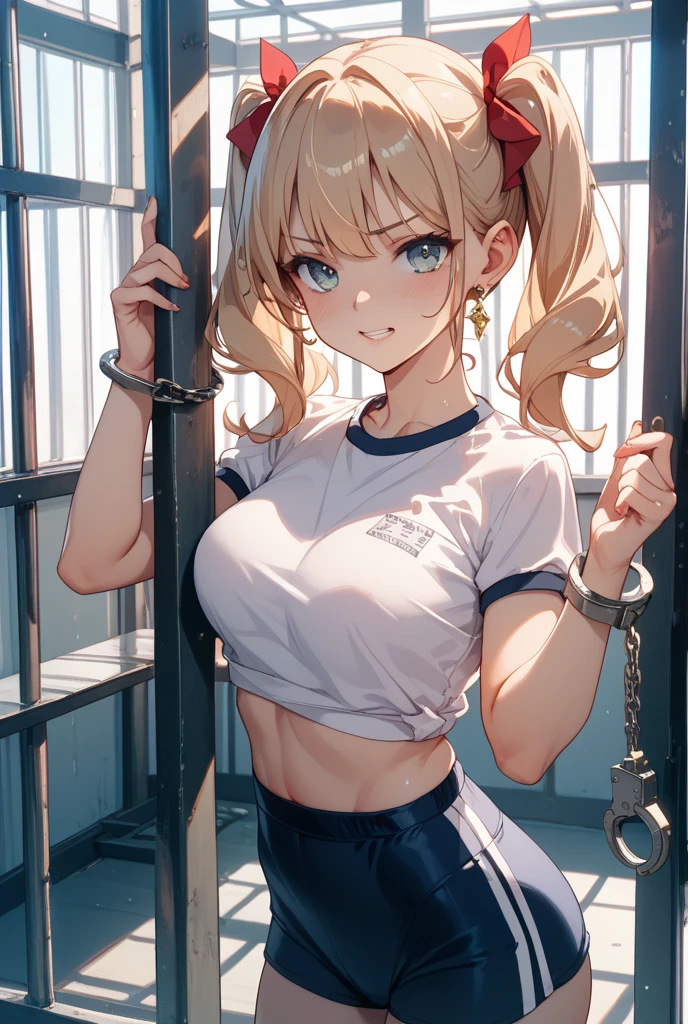 ((sexy girl ,gyaru))nsfw,glamorous, voluptuous, prison ,embarrassed, flushed, flushing,((stripe one-piece swimsuit))on all fours