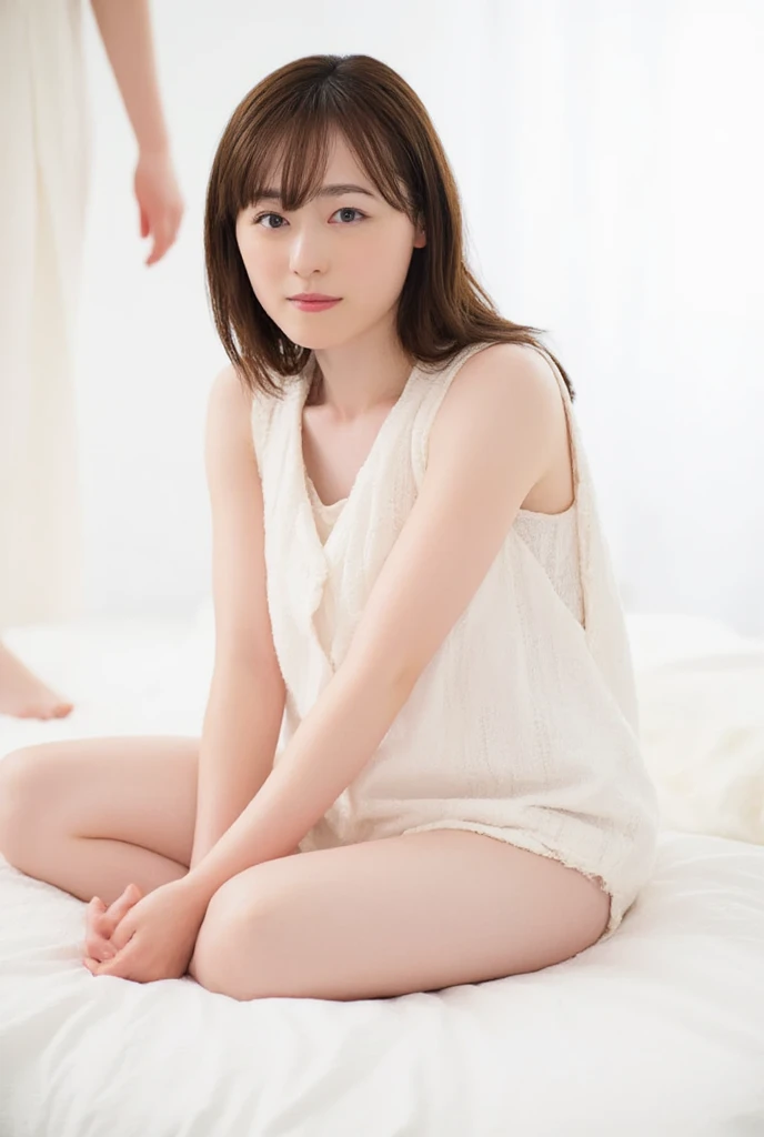  ((Extremely precise and accurate anatomy:1.0)), (photo Realistic:1.4), (hyper Realistic:1.4), (最高品質のRealisticな肌の質感:1.4), (Improvement of quality:1.4), (Enhances the beauty of skin texture:1.1), Clean and glowing skin, mesh, thin:1.2, (Realistic:1.3), Realisticなライティング, (Smoother lighting:1.05), (Improving the quality of cinema lighting:0.9), Backlight, A gentle light on your face, Ray Tracing, (Bright light:1.2), 32K, One Japanese woman, fine grain, Detailed face, (Film Grain:1.1),(Accentuates body lines:1.1), High resolution, Natural look, Kind eyes, Improves hair quality, Delicate light and shadow, Transparent muscles, Graceful pose, Beautiful Eyes, Sharp details, Soft light reflection, Beautiful contours, Delicate skin tone, Fine hair texture, Natural background,  ,(((Downward))),((Spread your legs)),A loose-fitting camisole,barefoot,One Girl,Realistic,Bedroom、Looks sleepy