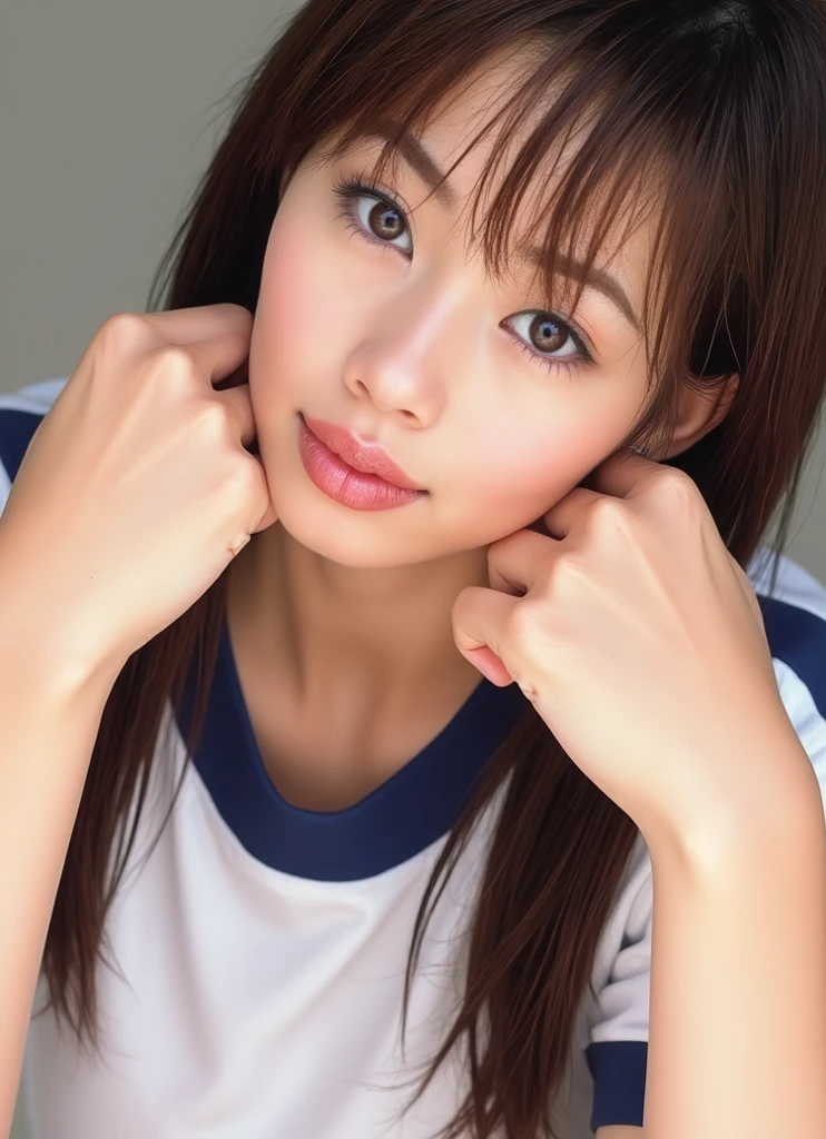 (highest quality、table top、8K、best image quality、Award-winning work)、one beautiful woman、Shining beautiful skin、(blue tracksuit:1.2)、(The jersey has its zipper wide open, revealing a small cleavage.:1.3)、(the most stylish perfect tracksuit:1.1)、Shining ultra-high definition skin、(accurate anatomy:1.2)、A gentle smile looking at me、(close up of face:1.1)、(close up of face:1.25)、Standing gracefully、(Blurry high school background:1.2)、portrait photography、(draw softly and smoothly:1.1)、(very bright and vivid:1.2)、very romantic、光を受けてShining beautiful skin、(very bright and refreshing:1.1)、(the most detailed and perfect face:1.1)、(most detailed glowing eyes:1.1)、(beautiful and moisturized skin:1.1)