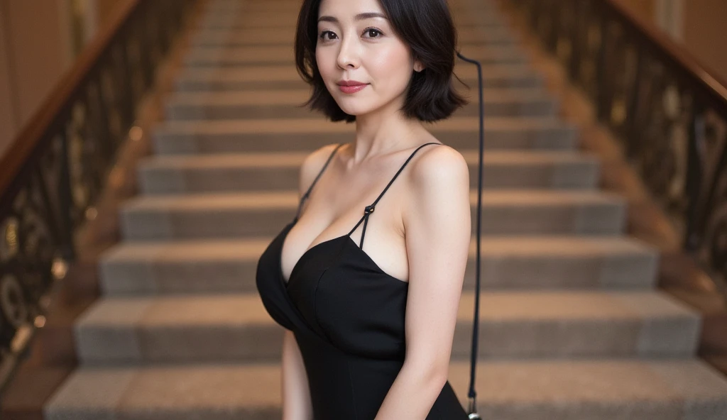 Detailed picture quality、8k quality，masterpiece,best quality,Chest：2.5），A lovely woman who looks 60 years old,Black underwear,Black panties，Black tights，library，necklace