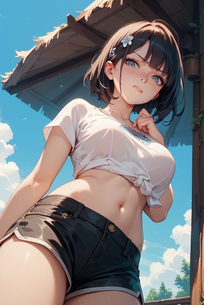 Coastal、、Panty exposure、Butt Emphasis、Wear a hat, She lifts her miniskirt to show off her panties((Highest quality))face real、(1. Glowing Skin.4)Extreme close-up from below(((sexy)))((masterpiece)、(1. Glowing Skin.1.4)Thigh Emphasis、((A small town park bathed in dazzling summer sunshine、))、(((12-year-old girlng a red tank top))(Wearing a thin, Tight mini skirt、)(Wearing grey panties)Black bob hair、sexy pose、、Breast enlargement、(Various poses)