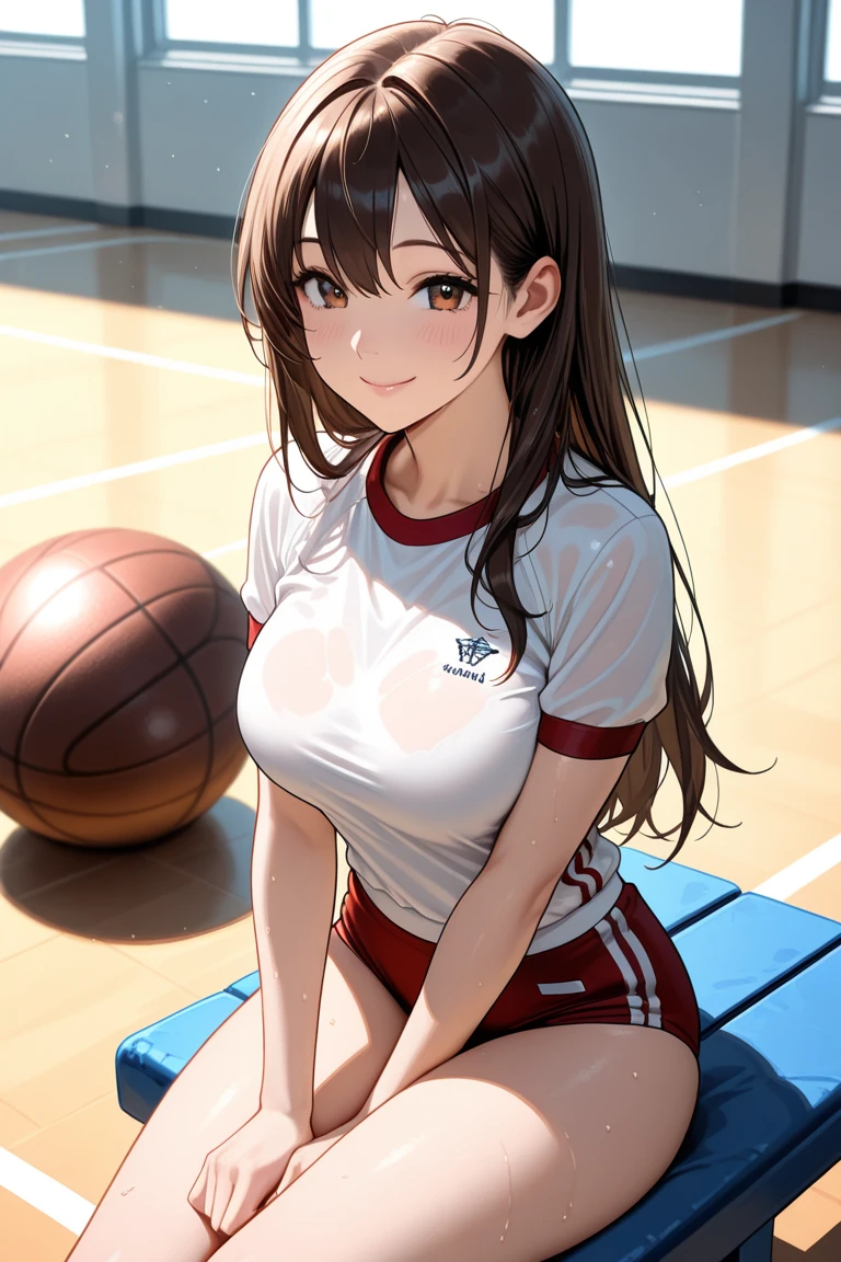 masutepiece、Best Quality、ultra-detailliert、hight resolution、8K Wallpapers、Perfect dynamic composition,、Beautiful detailed eyes、(wears volley ball uniform:1.3)、Dark brown wavy hair、Shorthair、breasts of medium size,、Soft breasts、Leaning forward to emphasize the chest、Natural Color Lip、Bold sexy poses、cute smile face、20 years girl、Sexy shot looking at camera、dress room、Hide your buttocks with your hands
