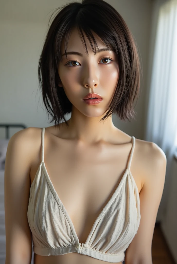 1 girl、highest quality、realistic、alone、Depth of written boundary、natural soft light、daytime、Cumbersome、beautiful face、cleanliness、pure face、white skin、cute、short hair、bang、Light of the sun、Nedium Breast Body Esbian、((セーター黄金比のbeautiful face 対称性のあるbeautiful face))、long neck、Show off your earrings with a nice short bob hairstyle、Please close your mouth and smile:1.7、perfect hands指、perfect hands、perfect body、perfect face、shine a light on the eyes、perfect anatomy:1.4、とてもcuteスーパーモデル:1.4、({Huge|big breasts|Hugeな|mega} overall small breasts:1.4, have cleavage:1.4)