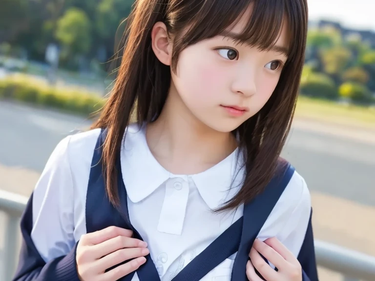 from above,(wariza:2),tearful face,look up,Elementary school girl with long black hair