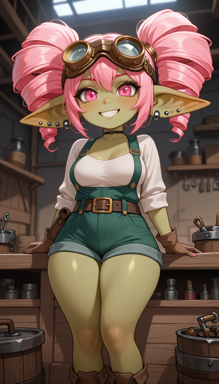 absurd resolution, ((best quality)), ((masterpiece)), (very detailed), 4k, sexy dwarf goblin girl, hardcore punk rocker, pink hair, (topless), punk garter belt, pink eye makeup, ripped fishnets, green skin, small pointy ears, nose piercing, lounging on a sex couch, (sexually aroused+), (spreading her legs while looking at viewer sexually+), ((smoking weed)), (((massive heavy tits+))), sexual+