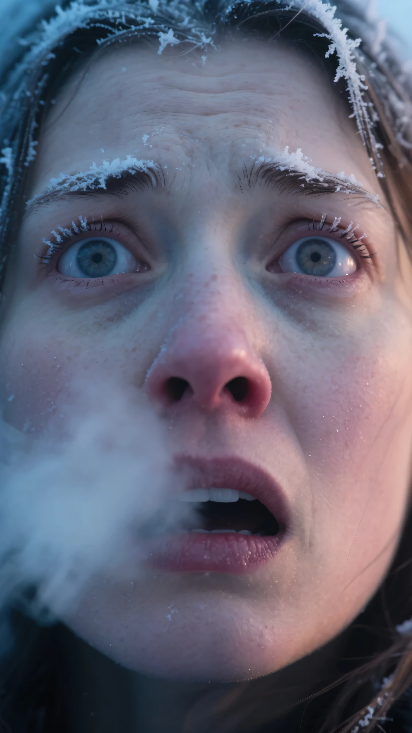 (beautiful screaming nude freckled woman), (eyes open), (terrified expression), (((frightened expression))), (((startled expression))), (((crying))), (((shouting))), (marble face), (face made of marble), (face turning into marble), (head made of marble), (ASFR), (turning into marble), (becoming marble), (lying buried in the snow in a blizzard), ((((half made of marble, half made of flesh)))), side profile