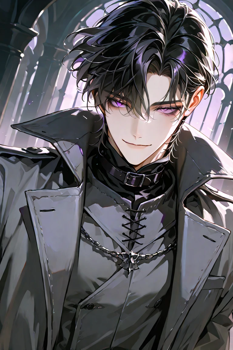 1 man, teacher, wearing a black leather jacket with chains, long black pants, black hair, short hair, face to detail, detailed eyes, black eyes, black crown floating over his head, in a fighting pose, the background is space beings in china